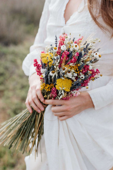 Pink Dried wildflower Bridal Crown, Lavender Dried Bridal bouquet / Dry Flower Wedding, Rustic Boho Brides, Bridesmaid bouquet,