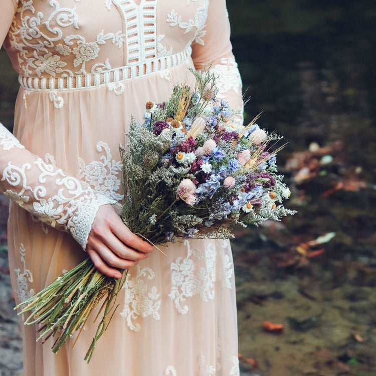 Blue Lavender and Larkspur Dried Bridal bouquet / Dry Flower bouquet / Rustic Boho and Bridesmaid bouquet / Dried bouquet