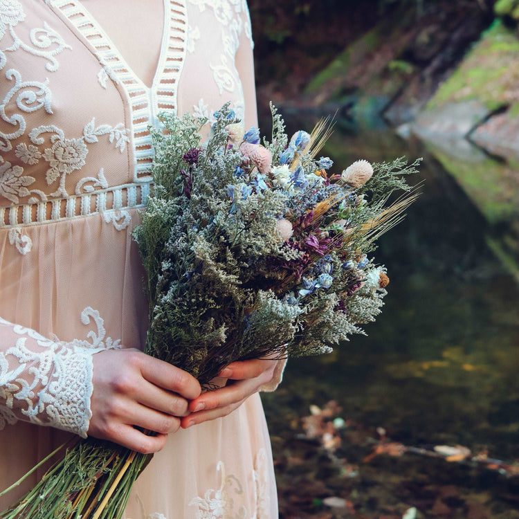 Blue Lavender and Larkspur Dried Bridal bouquet / Dry Flower bouquet / Rustic Boho and Bridesmaid bouquet / Dried bouquet