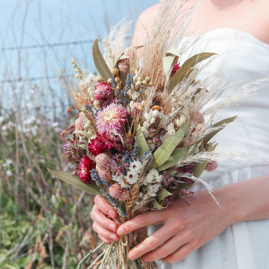Pampas, Boho, Straw Flower and Lavender Dried Bridal bouquet / Dry Flower Wedding, Rustic Boho Brides, Bridesmaid bouquet, Dried bouquet