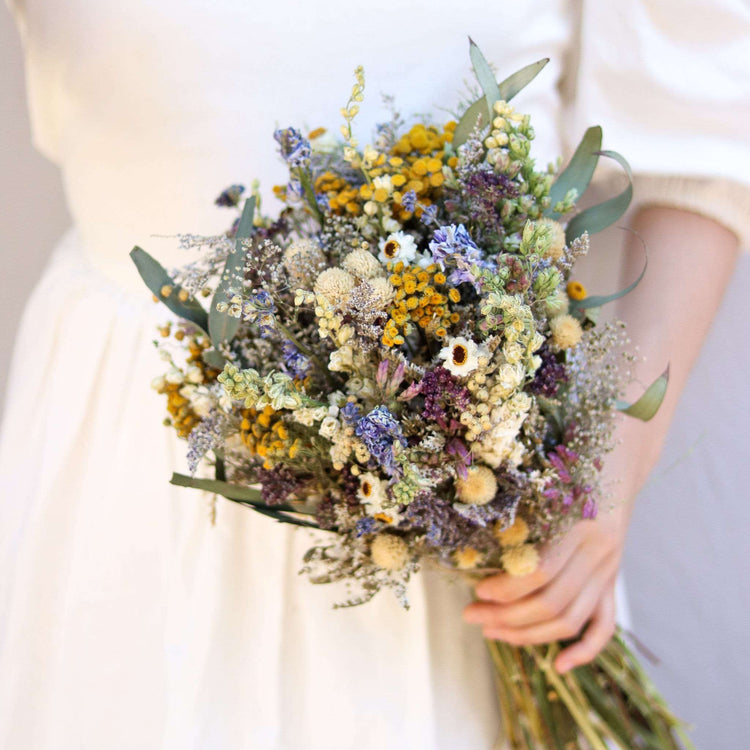 Eucalyptus, Tansy and Lavender Dried Bridal bouquet / Dry Flower Wedding, Rustic Boho Brides, Bridesmaid bouquet, Dried bouquet