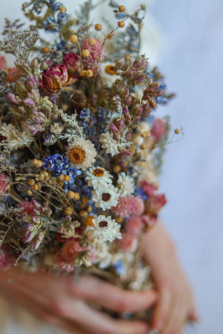 Lavender and Blue Larkspur Dried Bridal bouquet / Dry Flower bouquet for Wedding / Rustic Boho and Bridesmaid bouquet / Wildflower