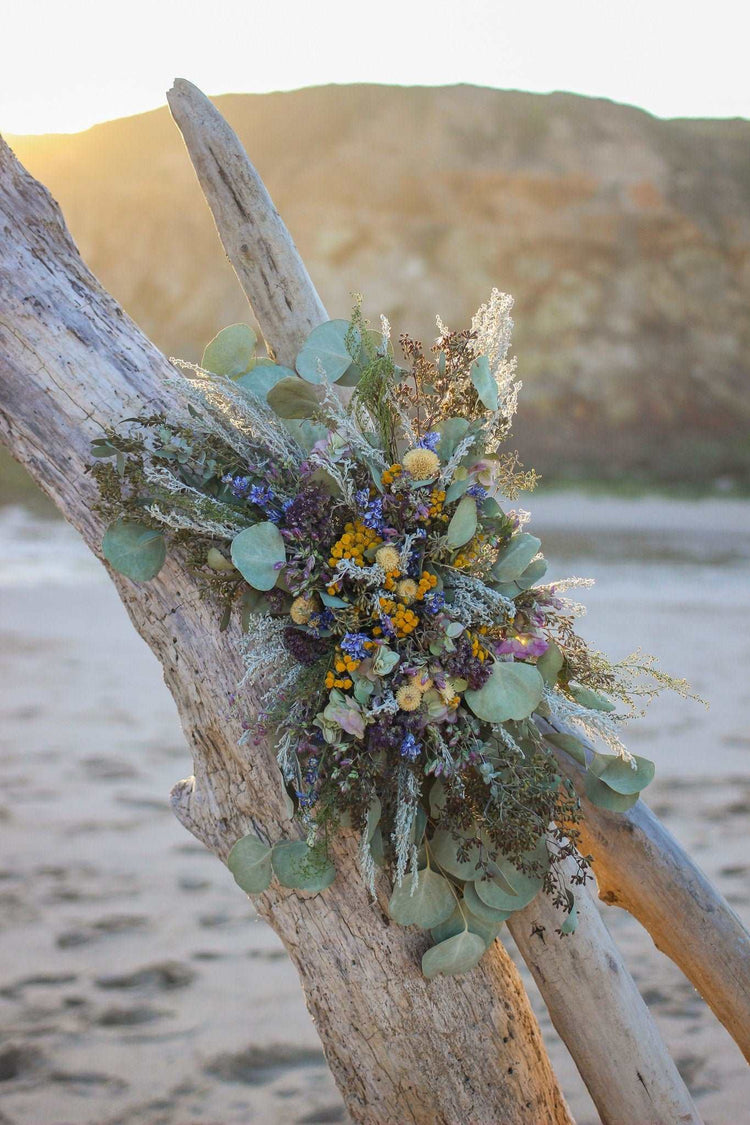 Boho Eucalyptus and Tansy Wedding Arch Arrangement, Eucalyptus Runner, Peach Arbor Arrangements, Eucalyptus Wedding Decor