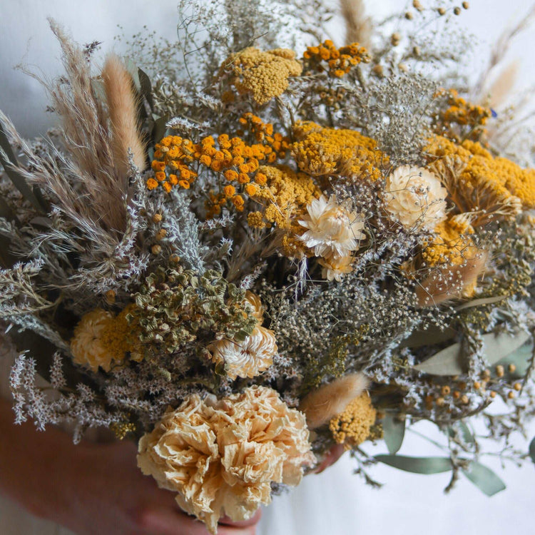 Dried Yarrow Flower Bouquet, Eucalyptus and Lavender Dried Bridal bouquet / Dry Flower Wedding, Rustic Boho Brides, Bridesmaid bouquet