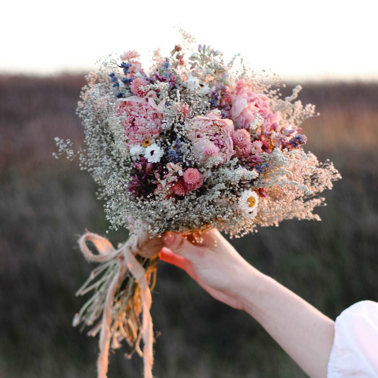 Peony, Babies Breathe Dried Bridal bouquet / Dry Flower bouquet for Wedding / Rustic Boho and Bridesmaid bouquet / Wildflower Dried bouquet