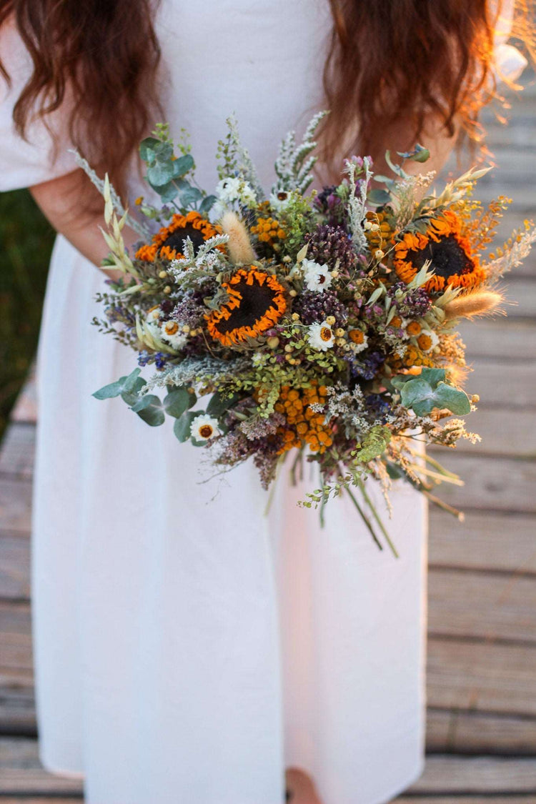 Sunflower dried Bouquet Eucalyptus, Tansy and Lavender Dried Bridal bouquet / Dry Flower Wedding, Rustic Boho Brides, Bridesmaid bouquet