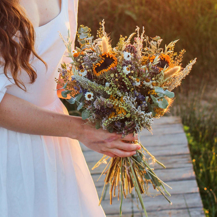 Sunflower dried Bouquet Eucalyptus, Tansy and Lavender Dried Bridal bouquet / Dry Flower Wedding, Rustic Boho Brides, Bridesmaid bouquet