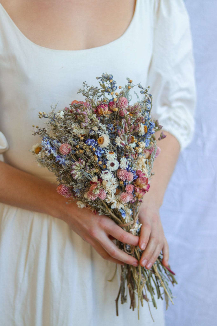 Lavender and Blue Larkspur Dried Bridal bouquet / Dry Flower bouquet for Wedding / Rustic Boho and Bridesmaid bouquet / Wildflower