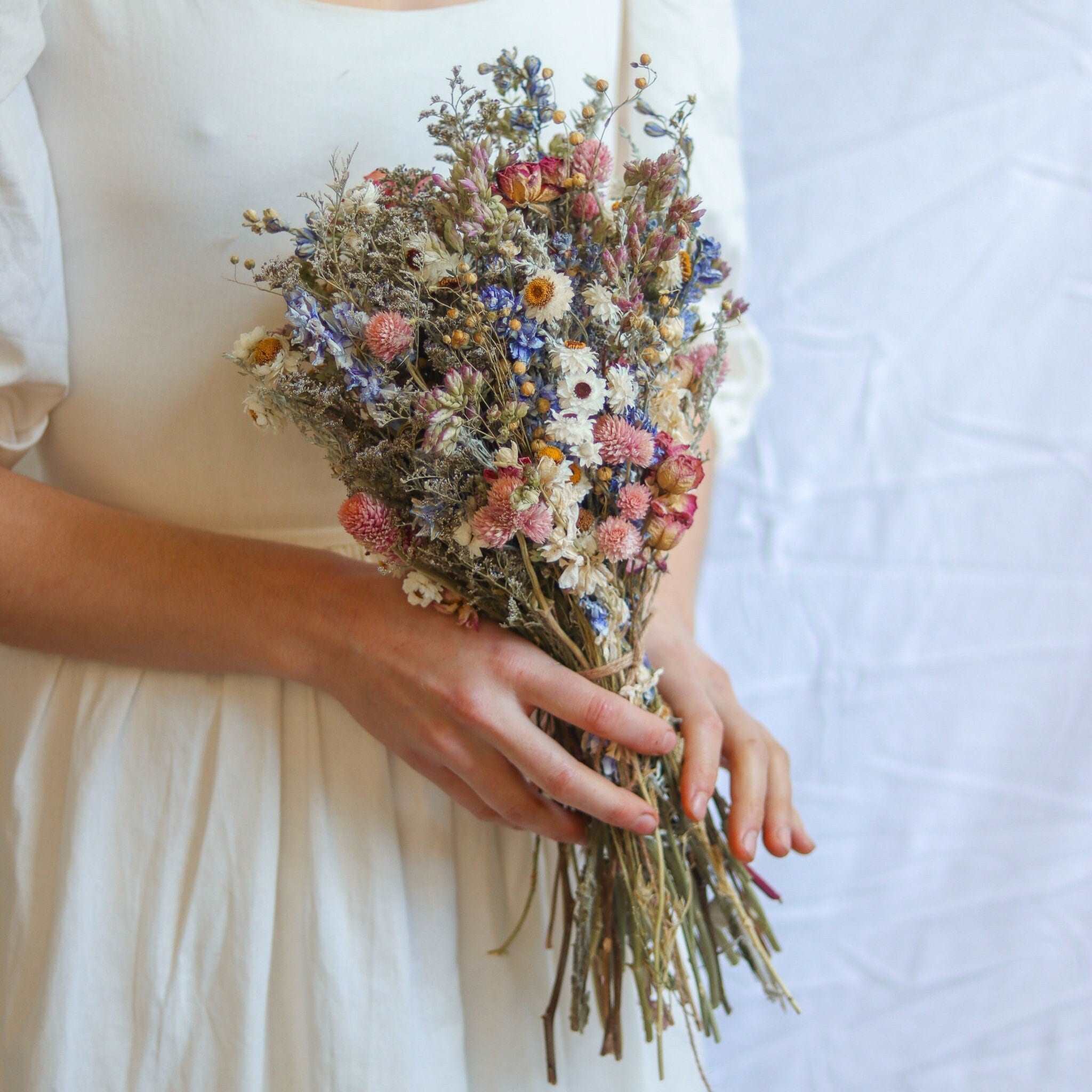 Small Dried Lavender Bouquet with Larkspur or Billy Balls