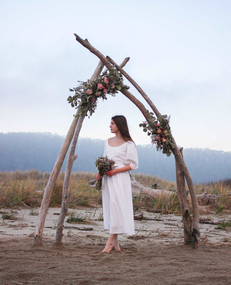 Boho Eucalyptus and Peony Wedding Arch Arrangement, Eucalyptus Runner, Peach Arbor Arrangements, Eucalyptus Wedding Decor