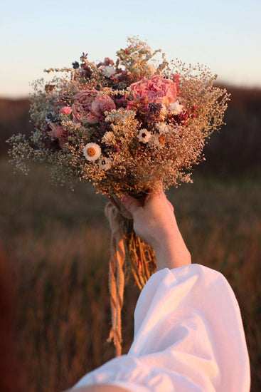Pink Boutonniere with Peony and Babies Breathe for Dry Flower bouquet for Weddings / Rustic Boho Bridesmaid bouquet / Wildflower bouquet