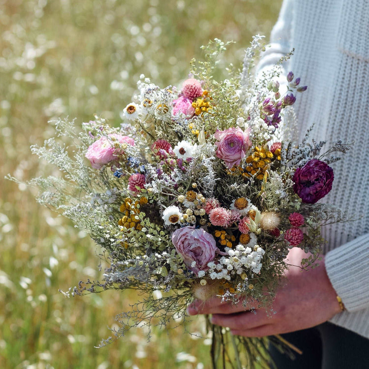 Pink Summer dried Bouquet Rannuculus, Tansy and Caspia Dried Bridal bouquet / Dry Flower Wedding, Rustic Boho Brides, Bridesmaid bouquet