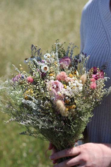 Pink Summer dried Bouquet Rannuculus, Tansy and Caspia Dried Bridal bouquet / Dry Flower Wedding, Rustic Boho Brides, Bridesmaid bouquet