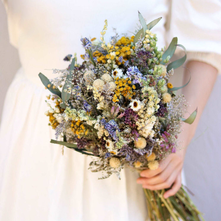 Eucalyptus, Yarrow and Lavender Dried Bridal bouquet / Dry Flower Wedding, Rustic Boho Brides, Bridesmaid bouquet, Dried bouquet