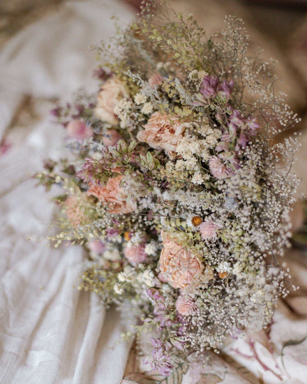 Blush Peony and Babies Breathe Dried Bridal bouquet, Dry Flower bouquet for Weddings / Rustic Boho Bridesmaid bouquet / Wildflower bouquet