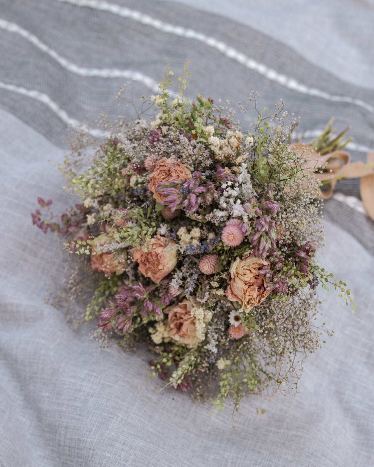 Blush Peony and Babies Breathe Dried Bridal bouquet, Dry Flower bouquet for Weddings / Rustic Boho Bridesmaid bouquet / Wildflower bouquet