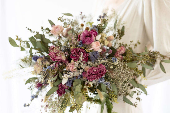 Ranunculus Dried Bridal bouquet / Eucalyptus Dry Flower Wedding, Rustic Boho Brides, Bridesmaid bouquet, Wildflowers Dried bouquet