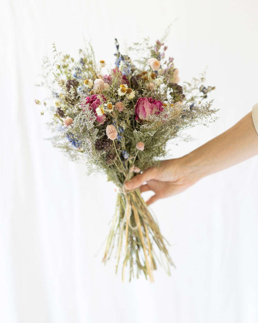 Dried Flowers for Weddings with Pink Peony and Lavender / Dried Bridal bouquet / Rustic Boho Bridesmaid bouquet / Wildflower bouquet
