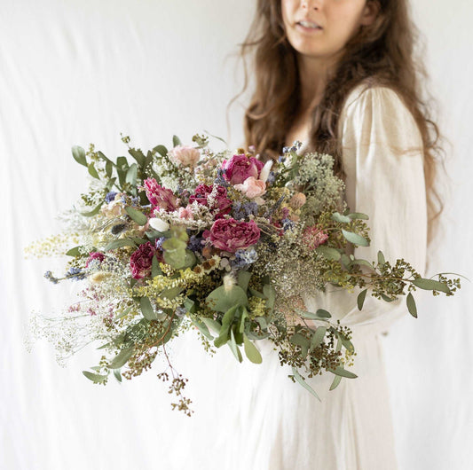 Ranunculus Dried Bridal bouquet / Eucalyptus Dry Flower Wedding, Rustic Boho Brides, Bridesmaid bouquet, Wildflowers Dried bouquet