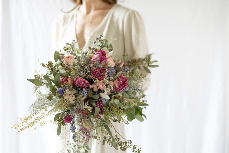 Ranunculus Dried Bridal bouquet / Eucalyptus Dry Flower Wedding, Rustic Boho Brides, Bridesmaid bouquet, Wildflowers Dried bouquet