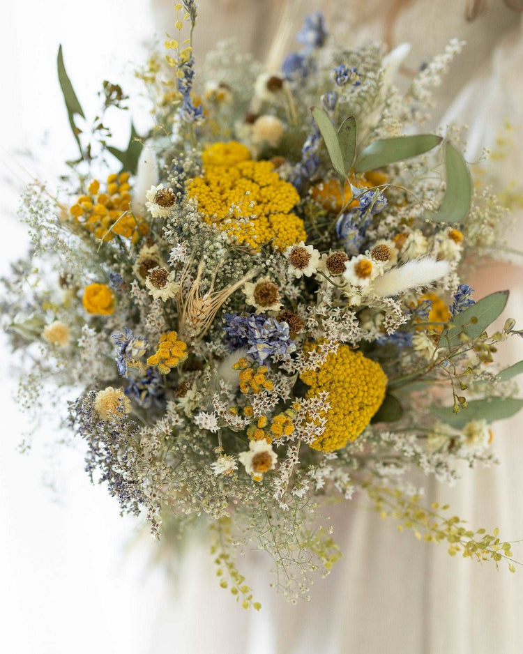 Eucalyptus, Yarrow and Lavender Dried Bridal bouquet / Dry Flower Wedding, Rustic Boho Brides, Bridesmaid bouquet, Dried bouquet