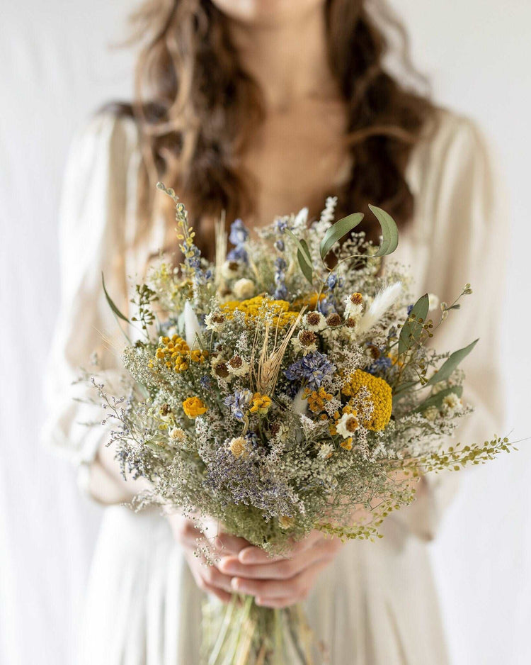 Eucalyptus, Yarrow and Lavender Dried Bridal bouquet / Dry Flower Wedding, Rustic Boho Brides, Bridesmaid bouquet, Dried bouquet