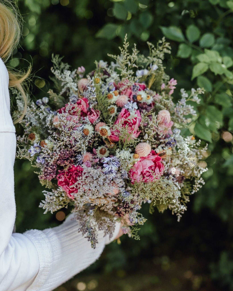 Dried Flowers for Weddings with Pink Peony and Lavender / Dried Bridal bouquet / Rustic Boho Bridesmaid bouquet / Wildflower bouquet