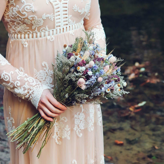 Blue Lavender Dried Bridal bouquet / Dry Flower Wedding, Rustic Boho Brides, Bridesmaid bouquet, Wildflowers Dried bouquet