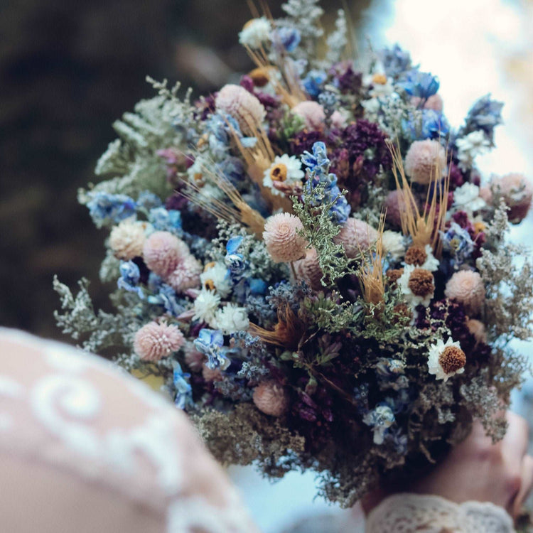Blue Lavender Dried Bridal bouquet / Dry Flower Wedding, Rustic Boho Brides, Bridesmaid bouquet, Wildflowers Dried bouquet