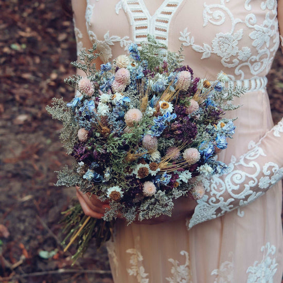 Blue Lavender Dried Bridal bouquet / Dry Flower Wedding, Rustic Boho Brides, Bridesmaid bouquet, Wildflowers Dried bouquet