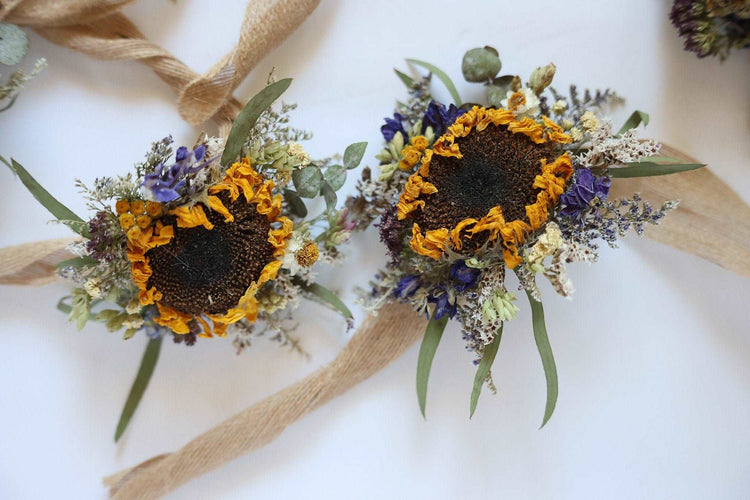 Boutonniere with Sunflower for Dried Bridal Decor / Dry Flower Wedding, Rustic Boho Brides, Bridesmaid bouquet, Wildflowers Dried bouquet
