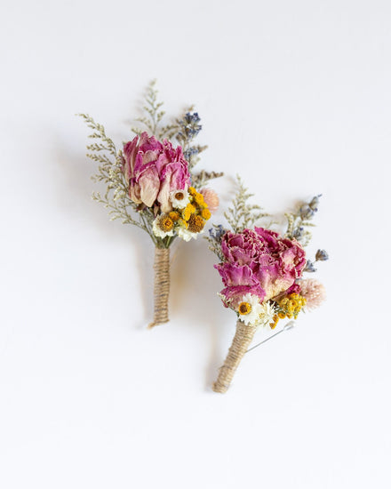 Peony & Yarrow Dried Bridal boutonniere / Dry Flower Wedding, Rustic Boho Brides, Bridesmaid bouquet, Wildflowers Dried bouquet