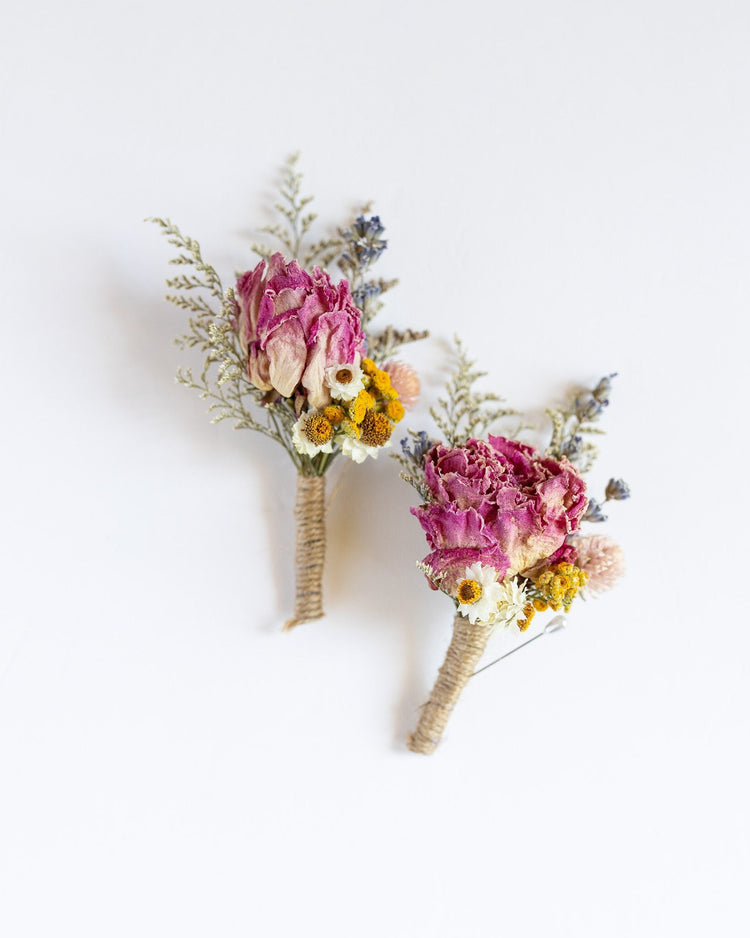 Peony & Yarrow Dried Bridal boutonniere / Dry Flower Wedding, Rustic Boho Brides, Bridesmaid bouquet, Wildflowers Dried bouquet