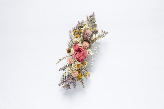 Ranunculus Dried Flower Hair Comb, Bridal Bouquet: Dry Flower Wedding, Rustic Boho Brides, Bridesmaid bouquet, Wildflowers Dried bouquet