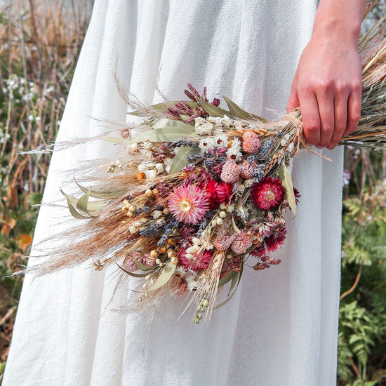 Pampas, Boho, Straw Flower and Lavender Dried Bridal bouquet / Dry Flower Wedding, Rustic Boho Brides, Bridesmaid bouquet, Dried bouquet
