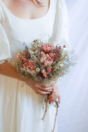 Peony, Babies Breathe Dried Bridal bouquet / Dry Flower bouquet for Wedding / Rustic Boho and Bridesmaid bouquet / Wildflower Dried bouquet