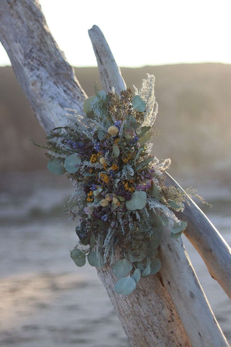 Boho Eucalyptus and Tansy Wedding Arch Arrangement, Eucalyptus Runner, Peach Arbor Arrangements, Eucalyptus Wedding Decor
