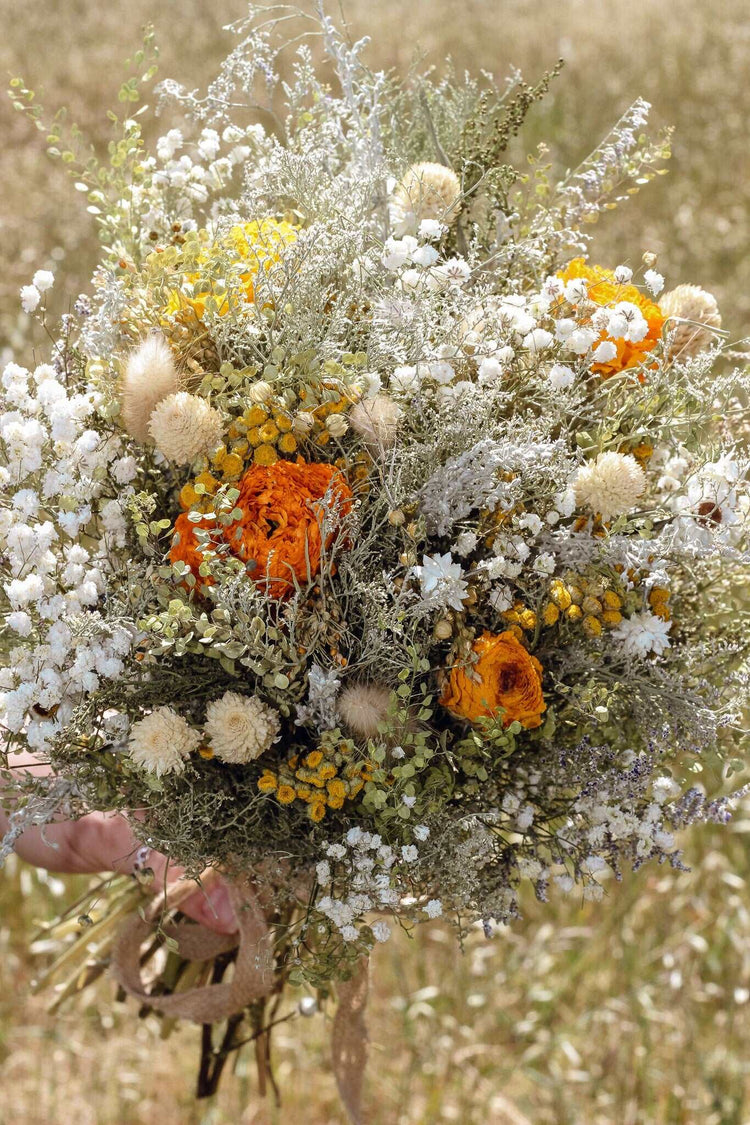 Flower Crown Ranunnculus & Lavender Dried / Dry Flower Wedding, Rustic Boho Brides, Bridesmaid bouquet, Wildflowers Dried bouquet