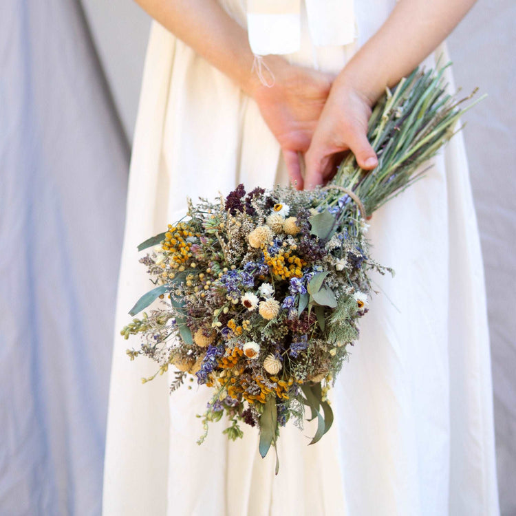 Eucalyptus boutonnière with dried Yarrow and Lavender Dried Bridal bouquet / Dry Flower Wedding, Rustic Boho Brides, Bridesmaid bouquet