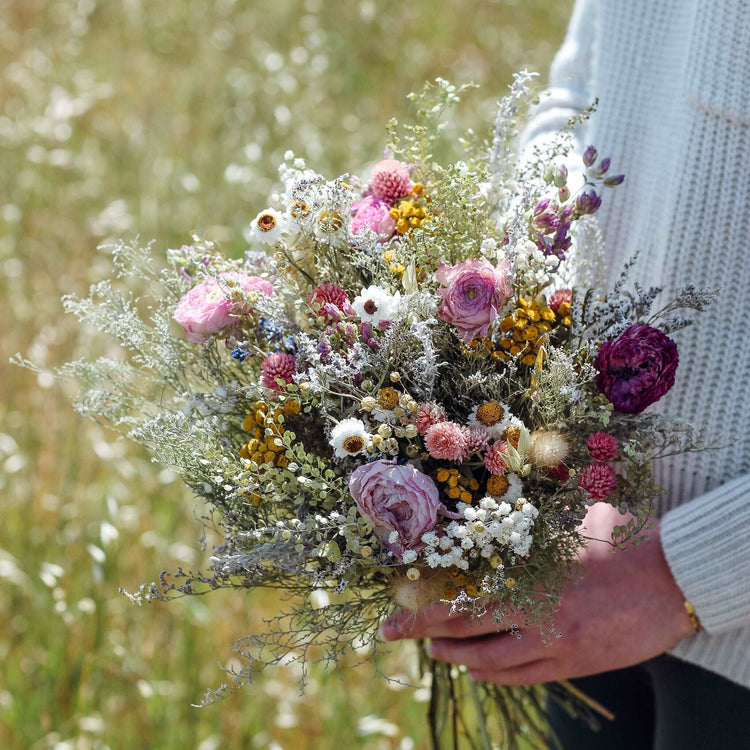 Flower Crown Ranunnculus & Lavender Dried / Dry Flower Wedding, Rustic Boho Brides, Bridesmaid bouquet, Wildflowers Dried bouquet