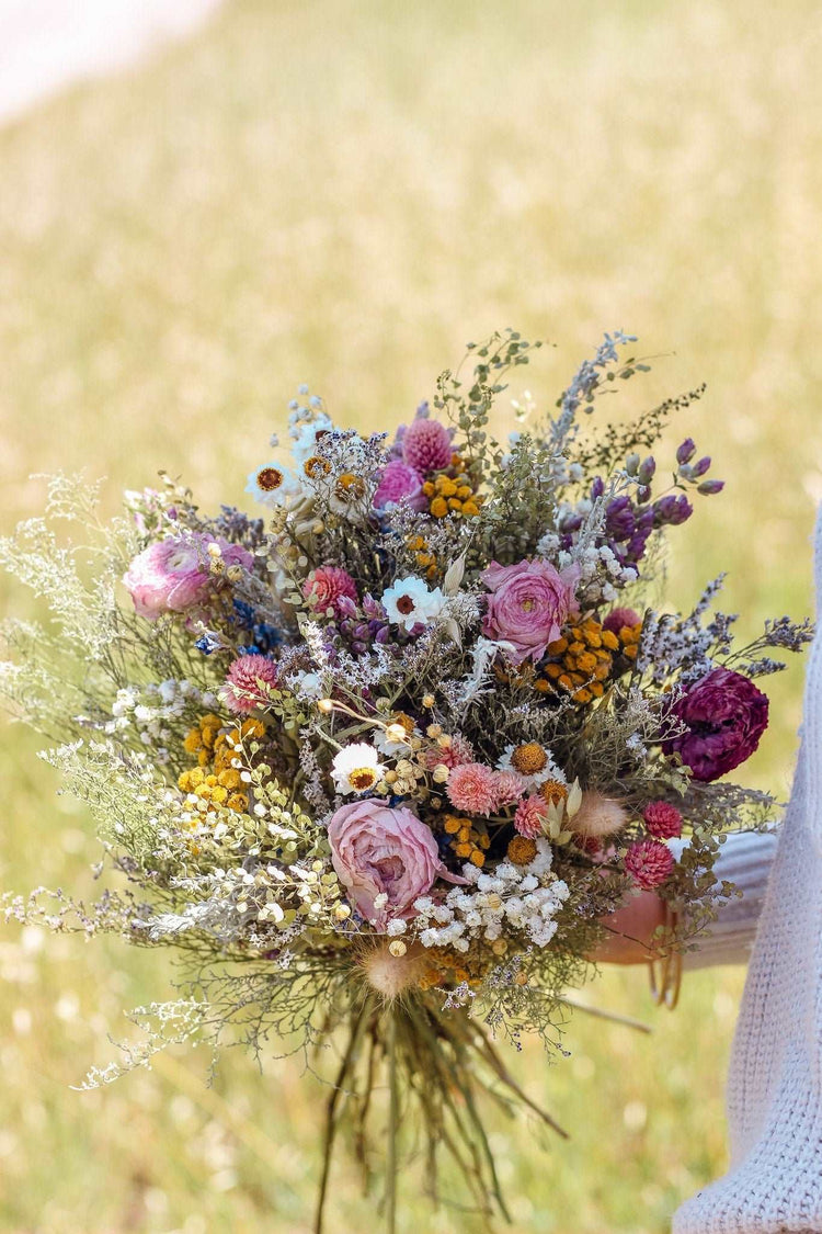 Flower Crown Ranunnculus & Lavender Dried / Dry Flower Wedding, Rustic Boho Brides, Bridesmaid bouquet, Wildflowers Dried bouquet