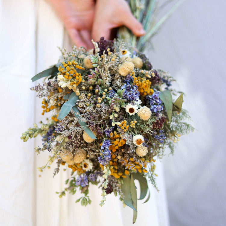 Eucalyptus boutonnière with dried Yarrow and Lavender Dried Bridal bouquet / Dry Flower Wedding, Rustic Boho Brides, Bridesmaid bouquet