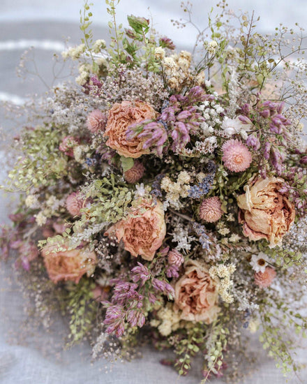 Blush Peony and Babies Breathe Dried Bridal bouquet, Dry Flower bouque