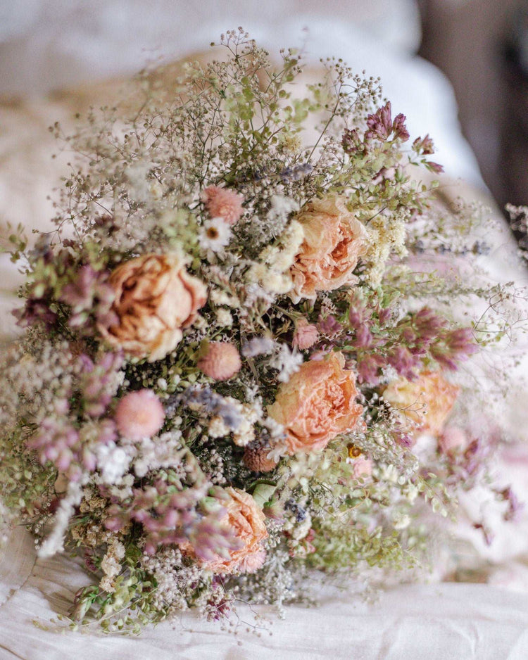Blush Peony and Babies Breathe Dried Bridal bouquet, Dry Flower bouquet for Weddings / Rustic Boho Bridesmaid bouquet / Wildflower bouquet