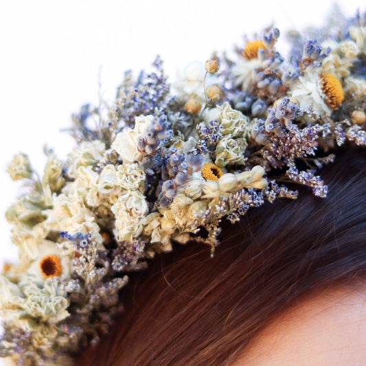 Blue Lavender Dried Bridal crown for Dry Flower Wedding, Rustic Boho Brides, Bridesmaid bouquet, Wildflowers Dried bouquet