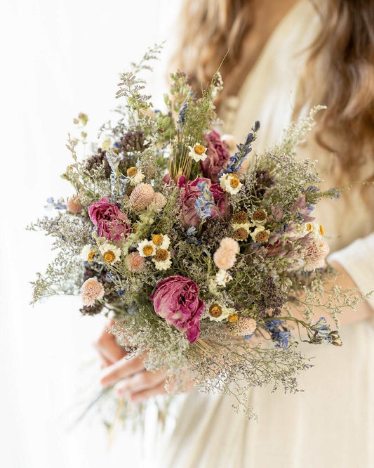 Dried Flowers for Weddings with Pink Peony and Lavender / Dried Bridal bouquet / Rustic Boho Bridesmaid bouquet / Wildflower bouquet