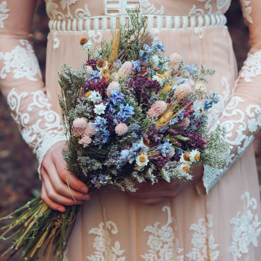 Blue Lavender Dried Bridal bouquet / Dry Flower Wedding, Rustic Boho Brides, Bridesmaid bouquet, Wildflowers Dried bouquet