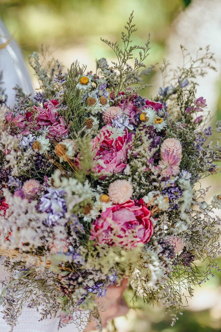 Dried Flowers for Weddings with Pink Peony and Lavender / Dried Bridal bouquet / Rustic Boho Bridesmaid bouquet / Wildflower bouquet
