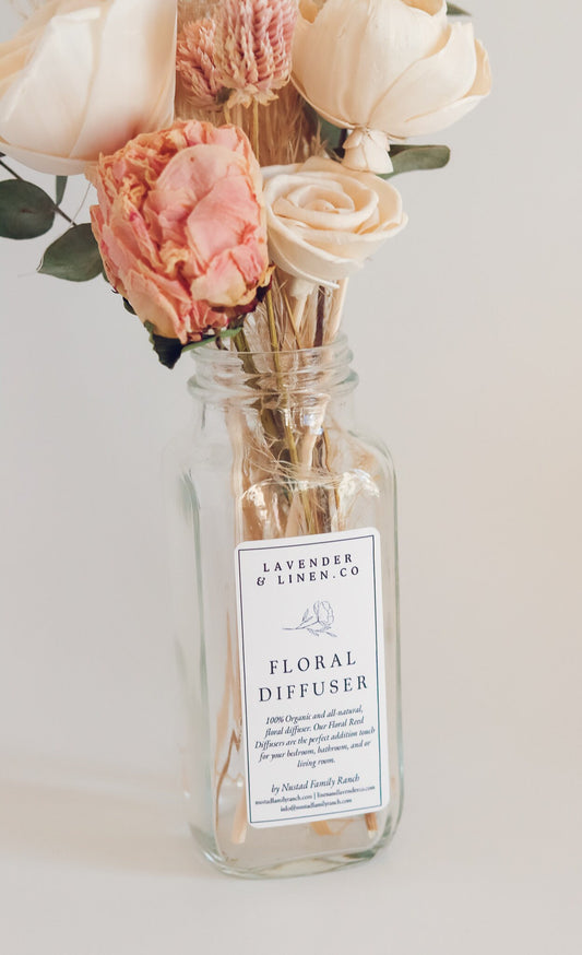 Floral Reed Diffuser with Essential Oils, Botanicals and Sola Wood Flowers, for Home Office, Bedroom and Bathroom