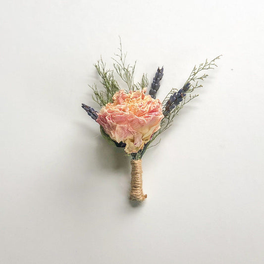 Pink Boutonniere with Peony and Babies Breathe for Dry Flower bouquet for Weddings / Rustic Boho Bridesmaid bouquet / Wildflower bouquet